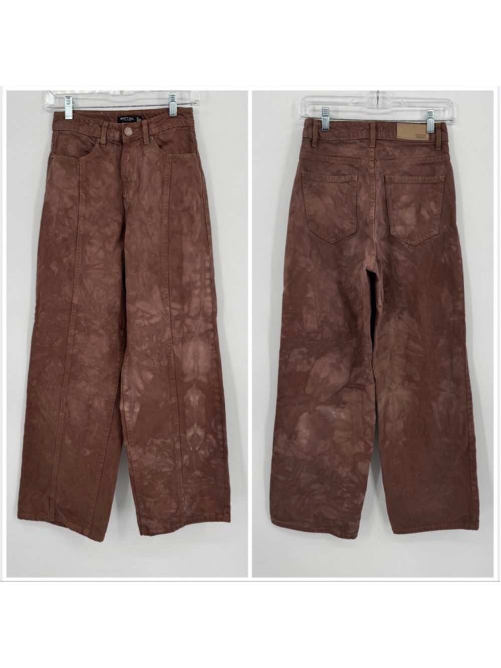 Nasty Gal Brown Tie-Dye Wide Leg Barrel Jeans Size 4 Organic Cotton